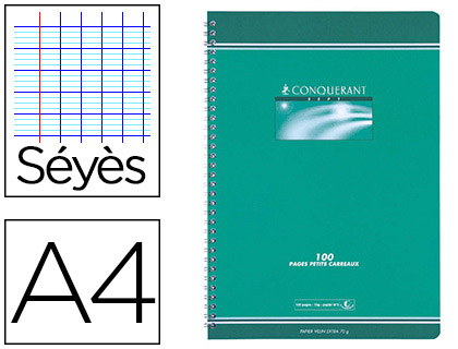 CAHIER CONQUÉRANT SEPT RELIURE INTÉGRALE COUVERTURE OFFSET A4 21X29,7CM 100 PAGES 70G SÉYÈS