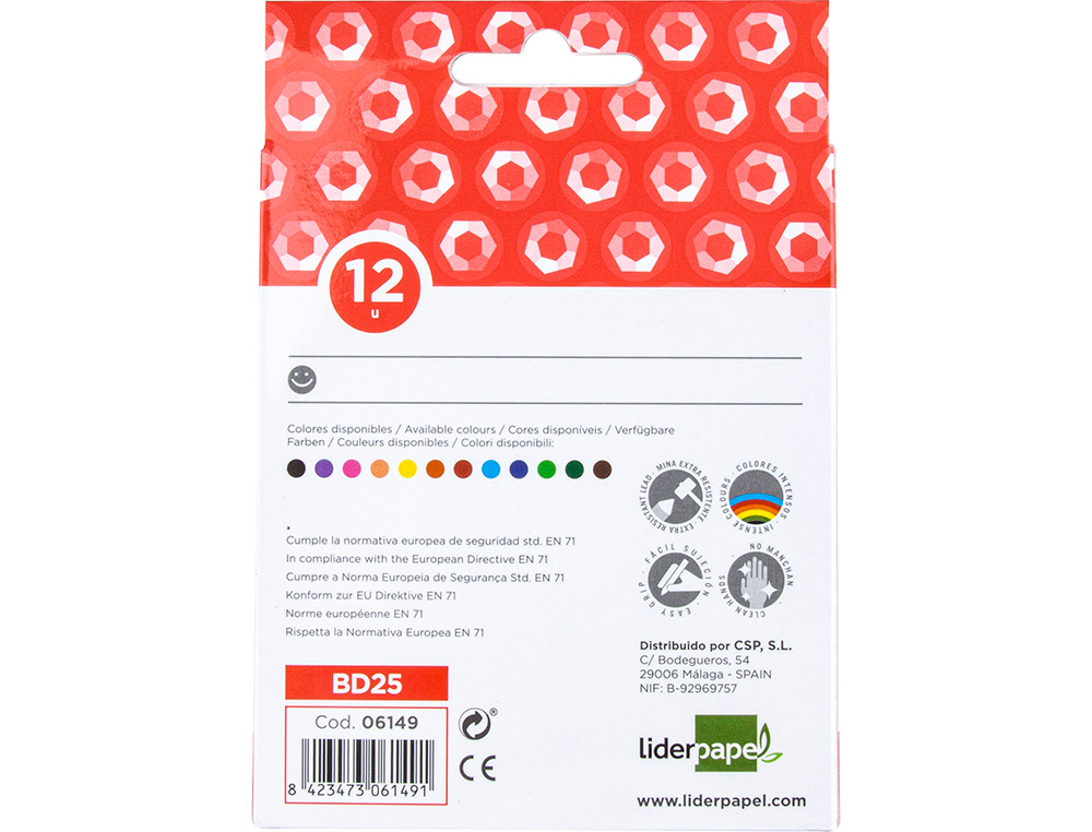CRAYON CIRE LIDERPAPEL 115MM RSISTANT NON SALISSANT EFFAABLE TUI CARTON 12 UNITS