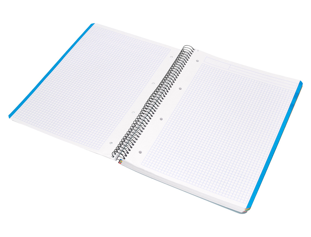 CAHIER SPIRALE LIDERPAPEL A4 MICRO WONDER 240 PAGES 90G 5X5MM 4 TROUS 5 BANDES COULEURS BLEU CIEL