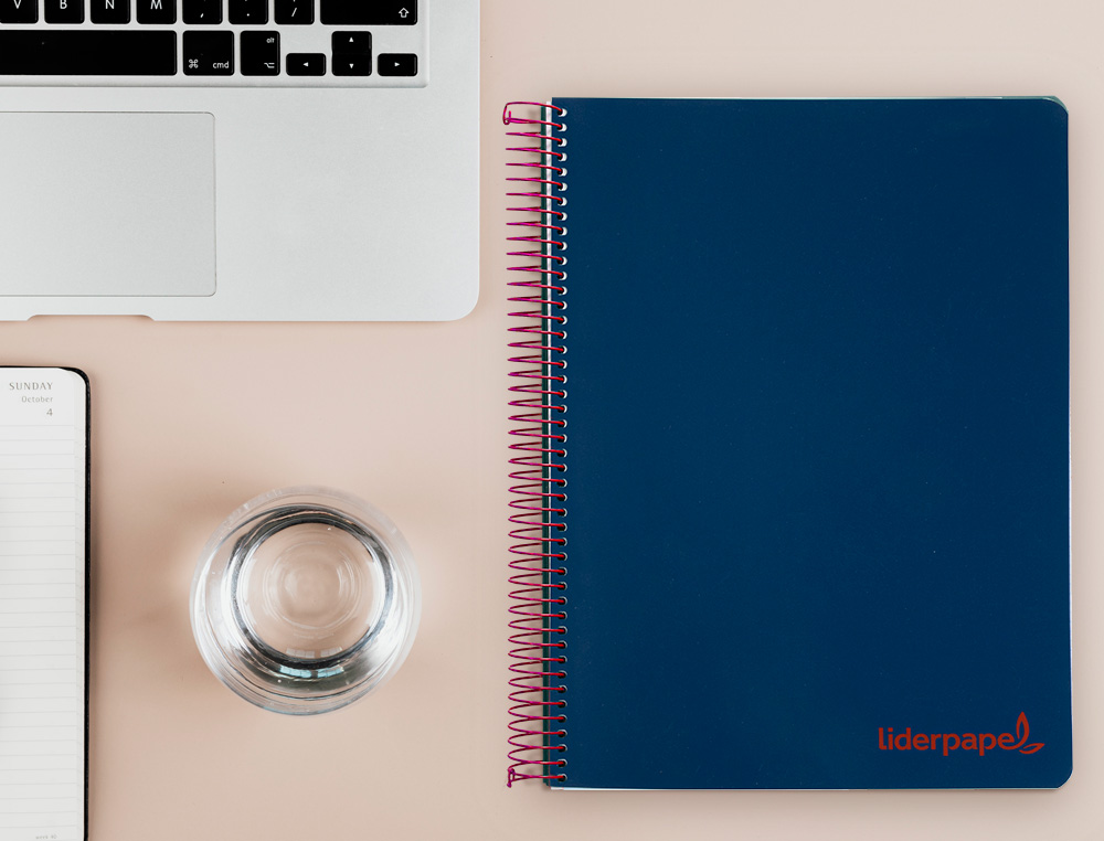 CAHIER SPIRALE LIDERPAPEL A4 MICRO WONDER 240 PAGES 90G 5X5MM 4 TROUS 5 BANDES COULEURS BLEU MARINE