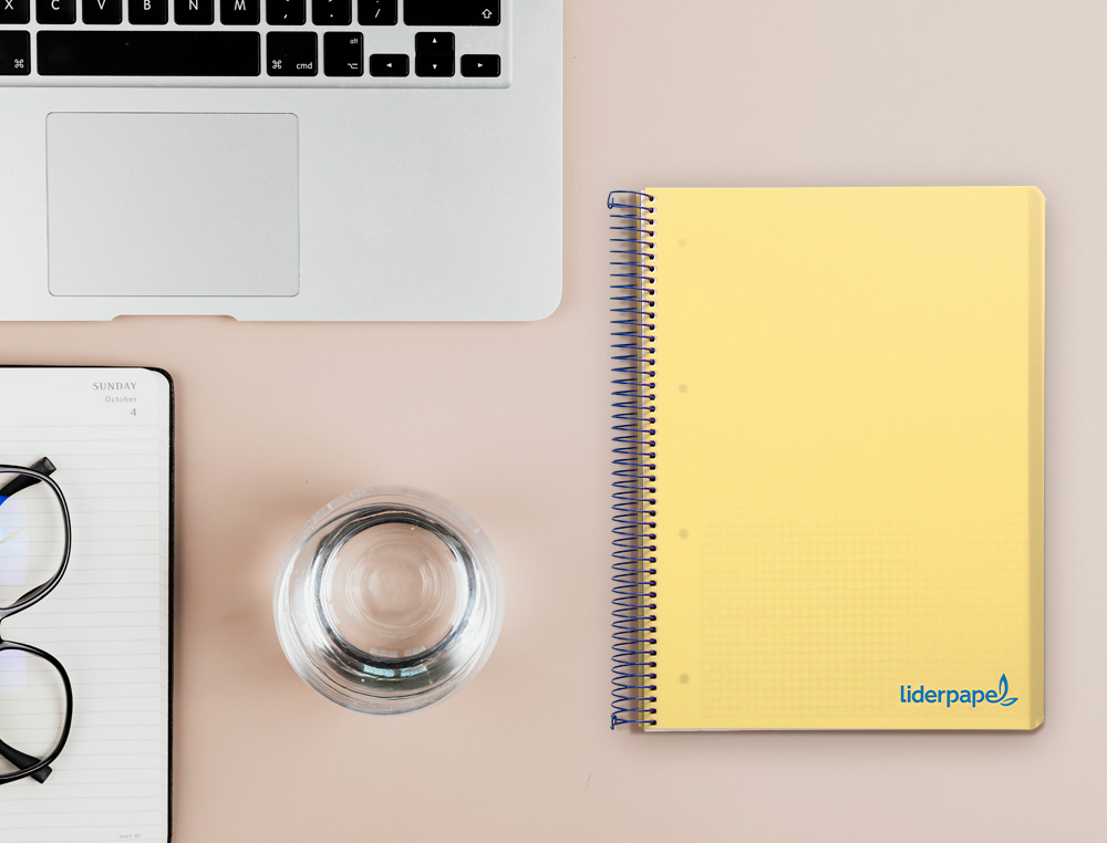 CAHIER SPIRALE LIDERPAPEL A5 MICRO WONDER 240 PAGES 90G    5X5MM 6 TROUS 5 BANDES        COULEURS JAUNE