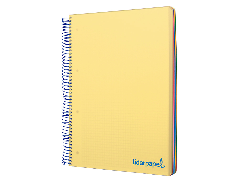 CAHIER SPIRALE LIDERPAPEL A5 MICRO WONDER 240 PAGES 90G    5X5MM 6 TROUS 5 BANDES        COULEURS JAUNE