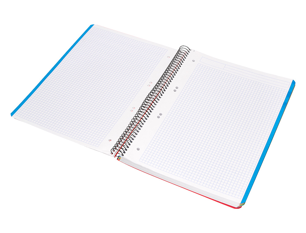 CAHIER SPIRALE LIDERPAPEL A5 MICRO WONDER 240 PAGES 90G    5X5MM 6 TROUS 5 BANDES        COULEURS ROUGE