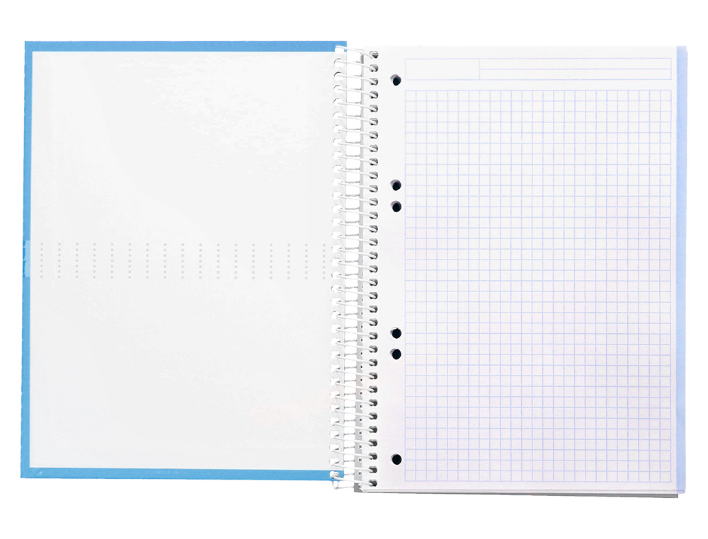 CAHIER SPIRALE LIDERPAPEL CRAFTY COUVERTURE CONTRECOLLE A5 240P 90G/M2 5X5MM MICROPERFOR 6 TROUS COLORIS BLEU CIEL