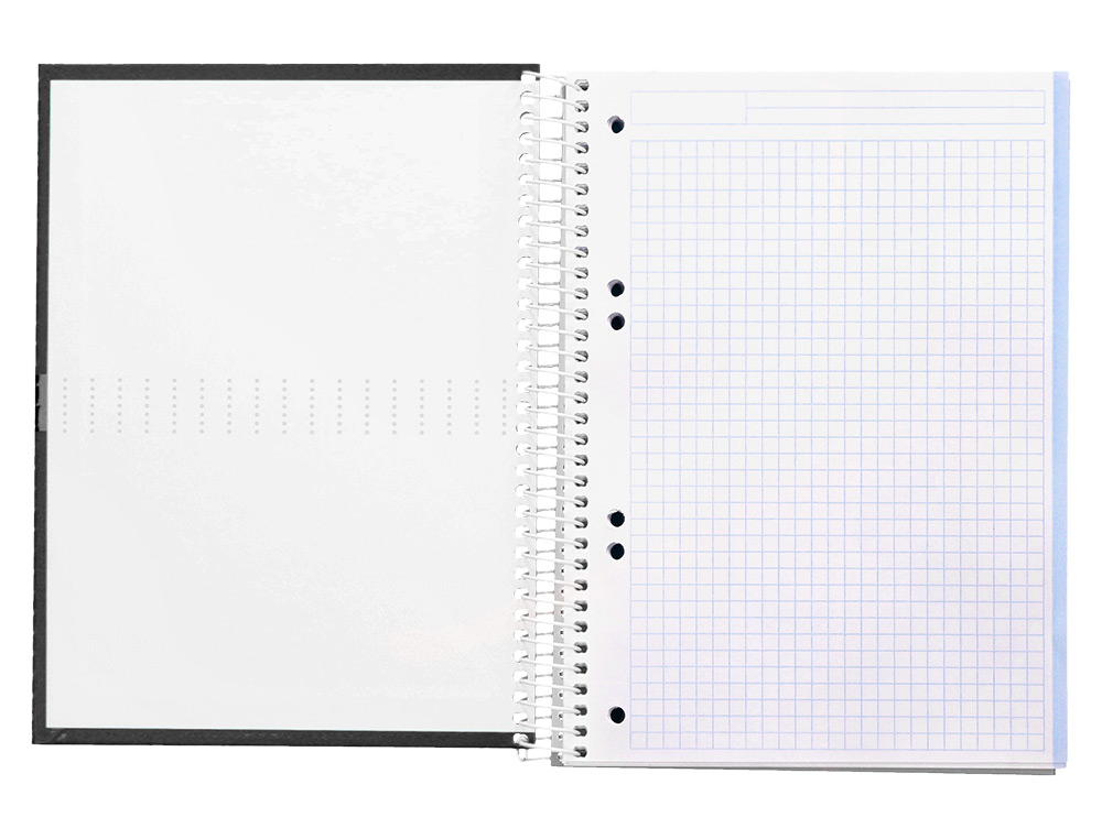 CAHIER SPIRALE LIDERPAPEL CRAFTY COUVERTURE CONTRECOLLE A5 240P 90G/M2 5X5MM MICROPERFOR 6 TROUS COLORIS NOIR