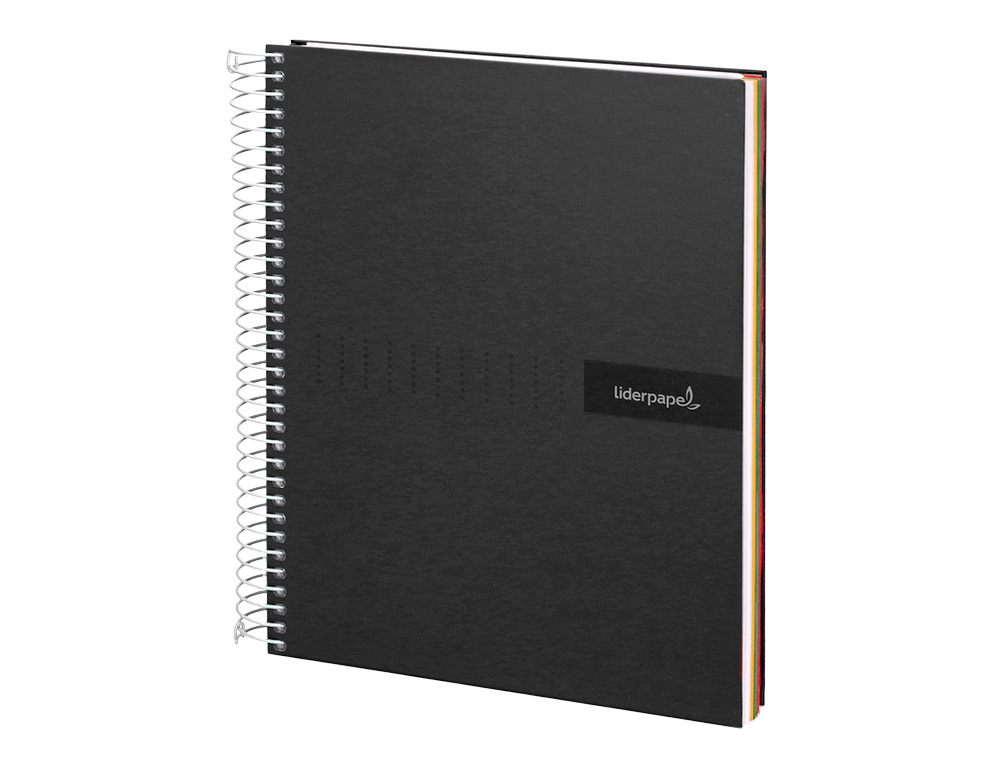 CAHIER SPIRALE LIDERPAPEL CRAFTY COUVERTURE CONTRECOLLE A5 240P 90G/M2 5X5MM MICROPERFOR 6 TROUS COLORIS NOIR