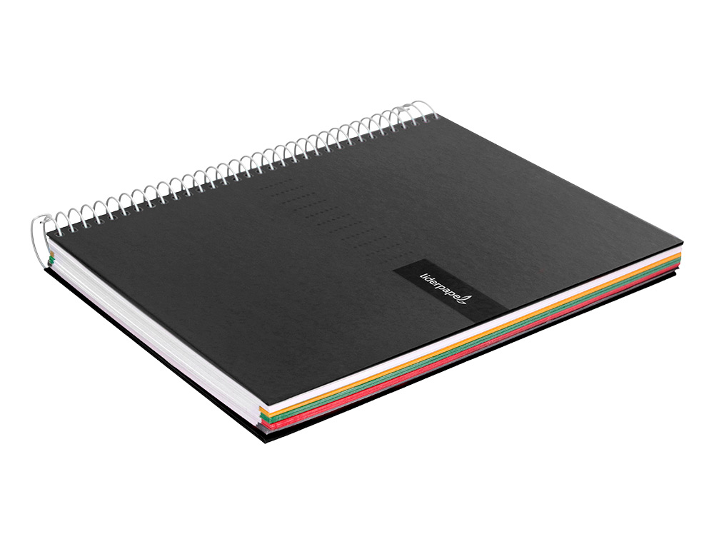 CAHIER SPIRALE LIDERPAPEL CRAFTY COUVERTURE CONTRECOLLE A5 240P 90G/M2 5X5MM MICROPERFOR 6 TROUS COLORIS NOIR