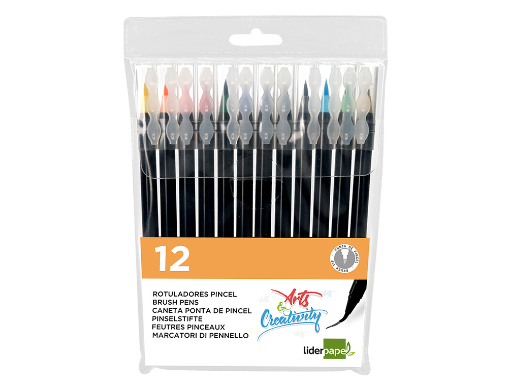 FEUTRE LIDERPAPEL POINTE PINCEAU EXTRA SOUPLE COULEUR  ASSORTIES POCHETTE 12 U