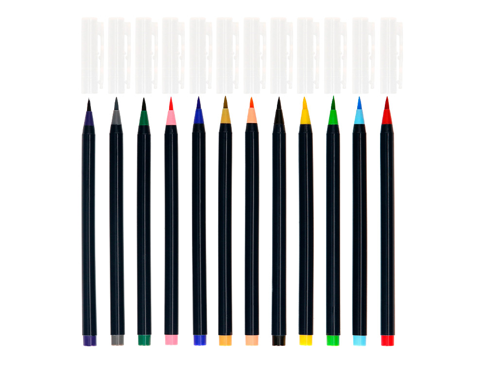 FEUTRE LIDERPAPEL POINTE PINCEAU EXTRA SOUPLE COULEUR  ASSORTIES POCHETTE 12 U