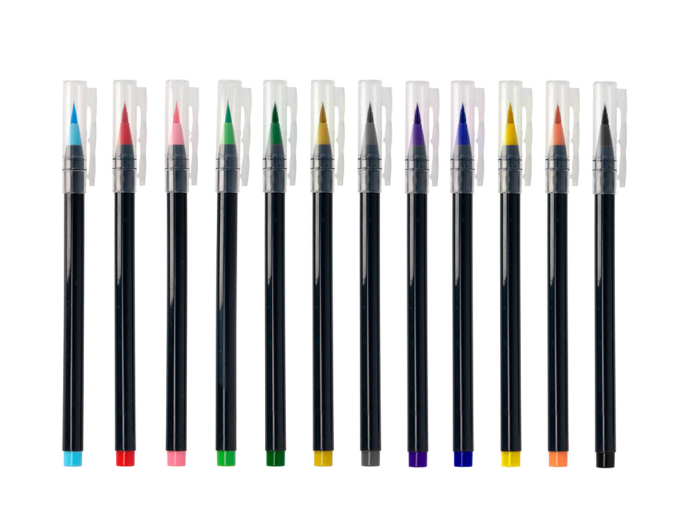 FEUTRE LIDERPAPEL POINTE PINCEAU EXTRA SOUPLE COULEUR  ASSORTIES POCHETTE 12 U