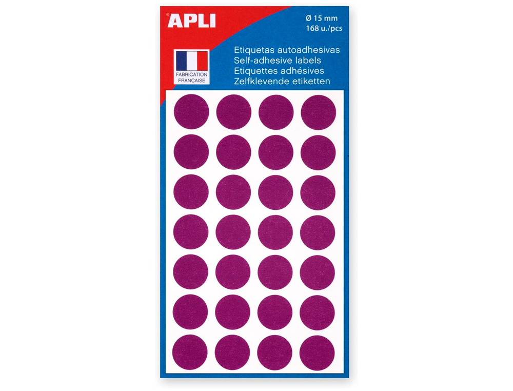 PASTILLE ADHSIVE APLI AGIPA DIAMTRE 15MM PERMANENTE COLORIS VIOLET POCHETTE 168 UNITS