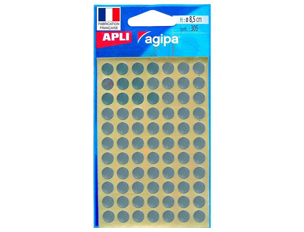PASTILLE ADHSIVE APLI AGIPA DIAMTRE 8MM PERMANENTE COLORIS ARGENT POCHETTE 308 UNITS