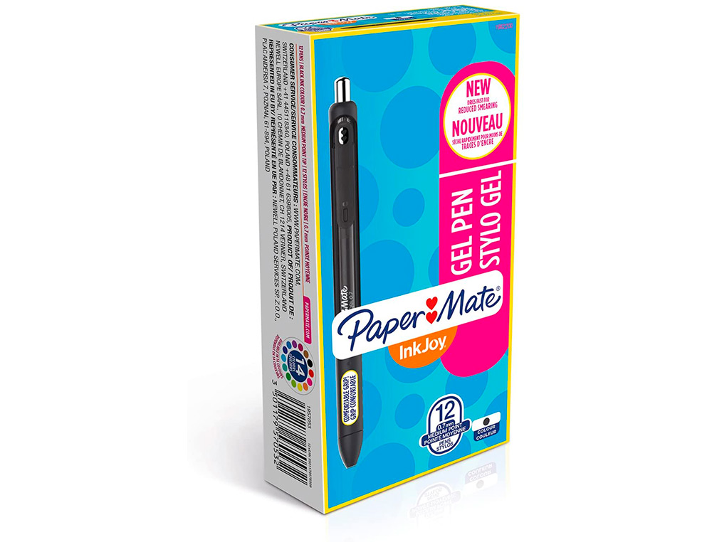 STYLO-BILLE PAPER MATE INKJOY GEL RTRACTABLE CRITURE MOYENNE 0.7MM ENCRE DOUCE GRIP COLORIS NOIR