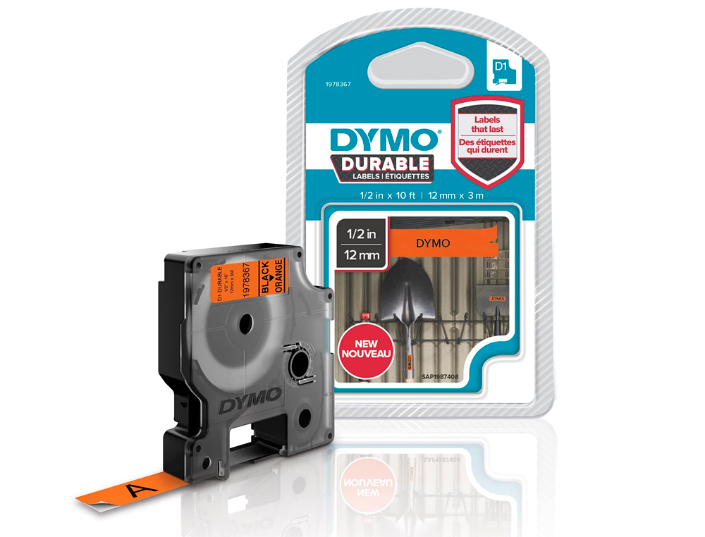 RUBAN DYMO D1 POLYESTER ADHSIF PERMANENT 12MMX3M NOIR/ORANGE