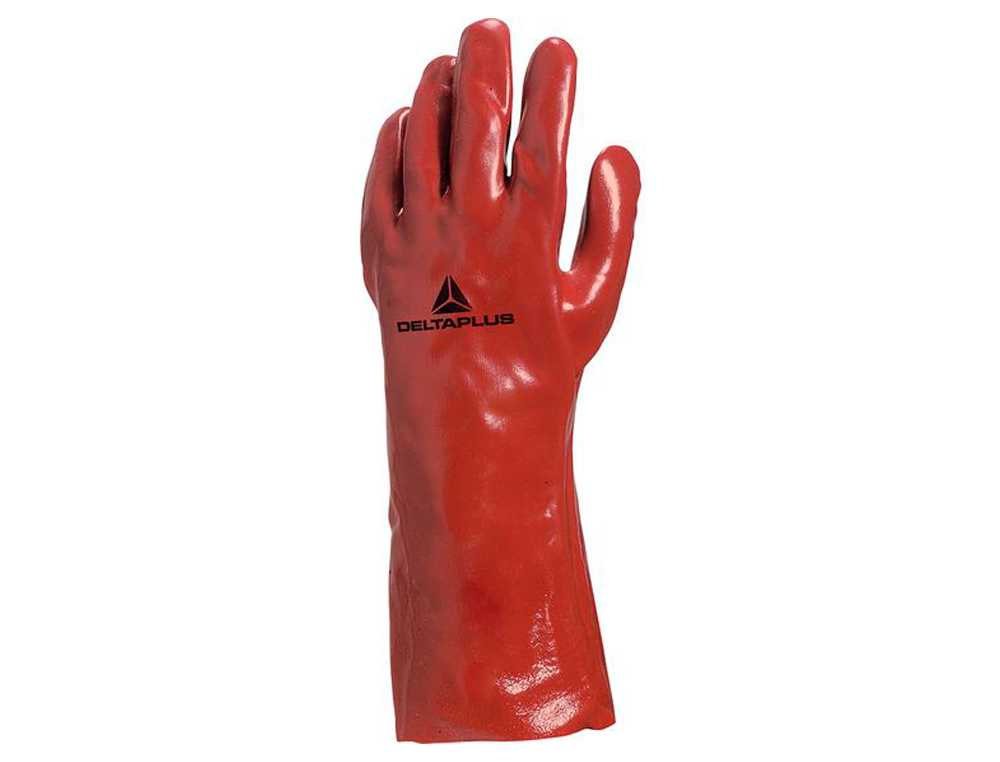 GANT PVC DELTAPLUS ENDUIT SUPPORT JERSEY COTON LONGUEUR 35CM PAISSEUR 0.90MM COLORIS ROUGE TAILLE 10 PAIRE