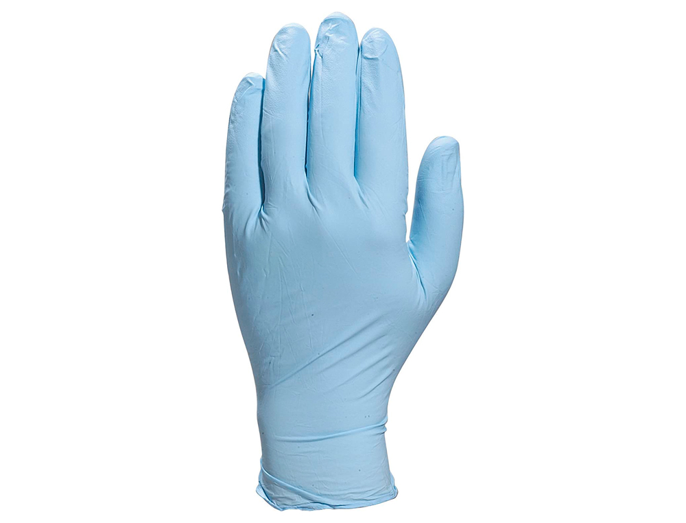 GANT JETABLE DELTAPLUS NITRILE POUDR AQL 1.5 COMPATIBLE ALIMENTAIRE COLORIS BLEU TAILLE 6/7 BOTE 100 UNITS