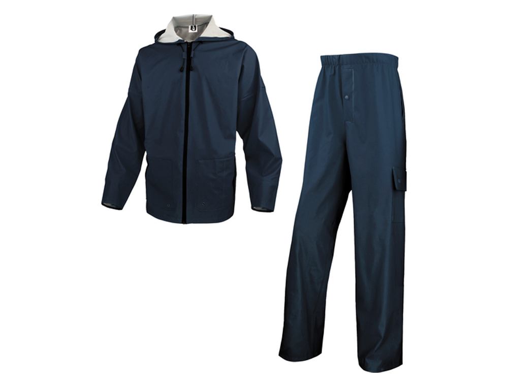 ENSEMBLE PLUIE VESTE PANTALON POLYESTER ENDUIT SEMI-POLYURTHANE COLORIS BLEU MARINE TAILLE 3XL
