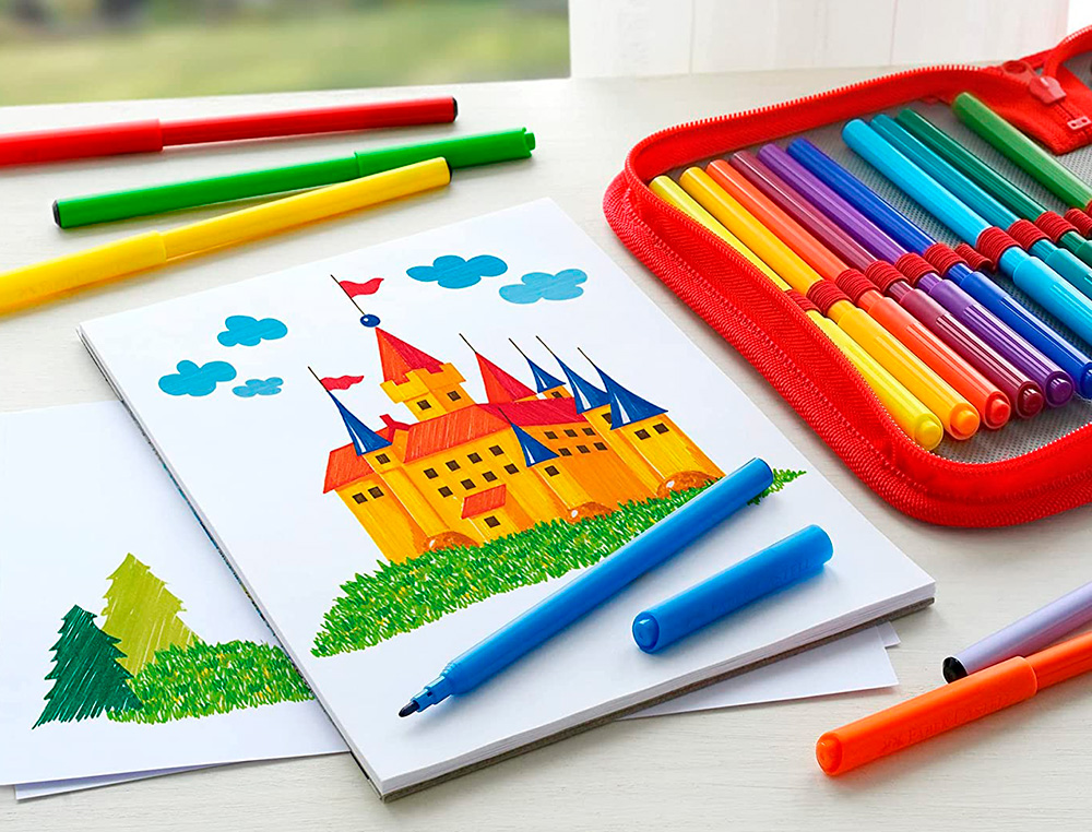 FEUTRE FABER CASTELL SCOLAIRE POINTE ROBUSTE CAPUCHON VENTIL LAVABLE COULEURS ASSORTIES TUI 12 UNITS