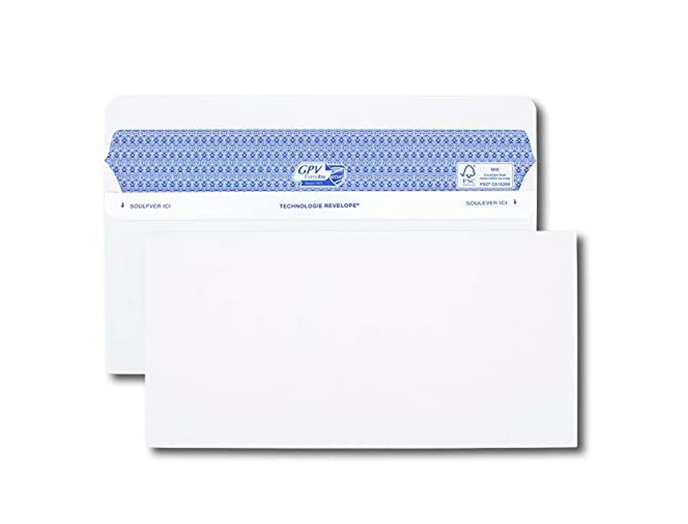 ENVELOPPE GPV DL+ 112X225MM 90G ADHSIVE FERMETURE RAPIDE SCURISE DFINITIVE BLANCHE BOTE 100 UNITS