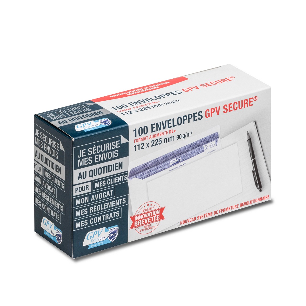 ENVELOPPE GPV DL+ 112X225MM 90G ADHSIVE FERMETURE RAPIDE SCURISE DFINITIVE BLANCHE BOTE 100 UNITS