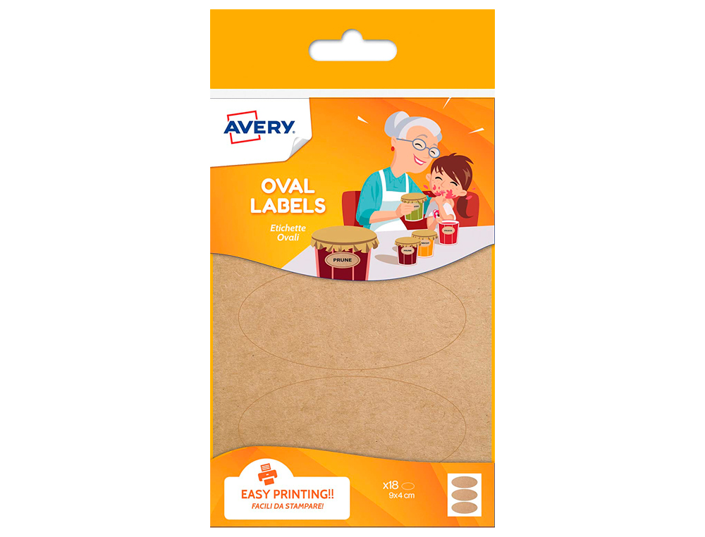 TIQUETTE AVERY ADHSIVE OVALE 41X89MM PERMANENTE IMPRIMABLE BRILLANTE COLORIS KRAFT BOTE 18 UNITS