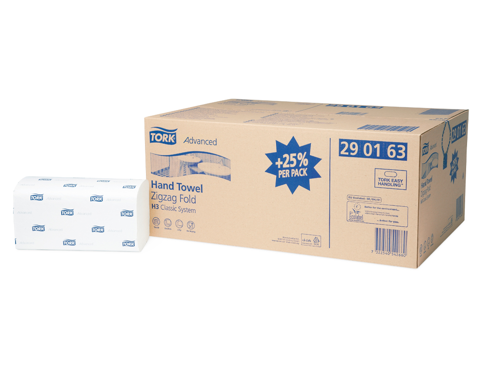 ESSUIE-MAINS TORK H3 PLIÉS EN V 23X25CM OUATE BLANCHE MÉLANGÉE GAUFRÉE DOUBLE ÉPAISSEUR LOT 15 PAQUETS 250 UNITÉS