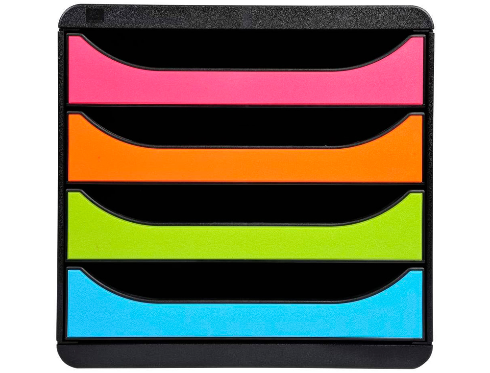 MODULE CLASSEMENT EXACOMPTA BIG BOX 4 TIROIRS OUVERTS MONOBLOC ULTRA RIGIDE 347X278X267MM COLORIS NOIR/ARLEQUIN