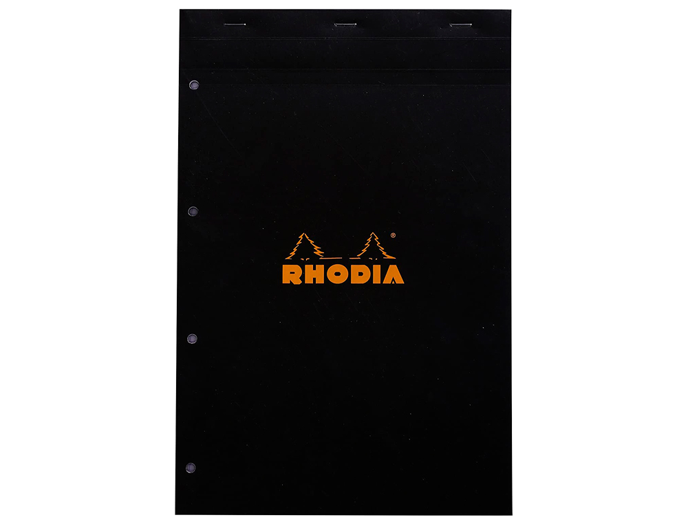 BLOC BUREAU RHODIA A4+ PAPIER VLIN SURFIN COUVERTURE ENDUITE ENVELOPPANTE 210X320MM 80F DTACHABLES 80G 5X5MM NOIR