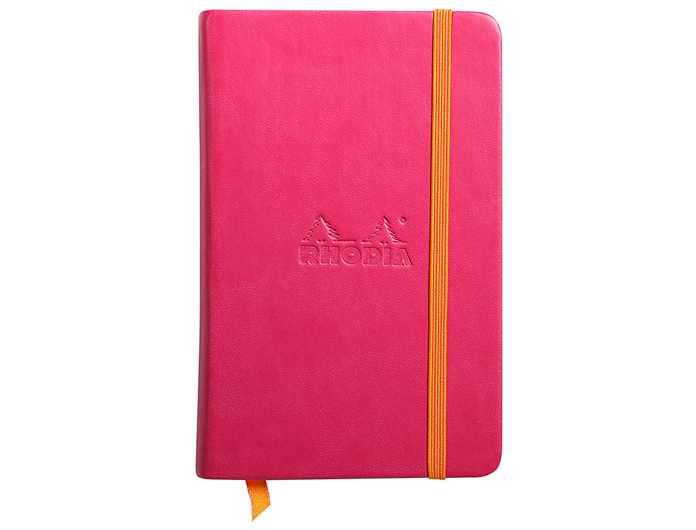 CARNET RHODIA WEBNOTEBOOK A6 9X14CM COUVERTURE SIMILI CUIR FRAMBOISE 192 PAGES 90G LIGNÉ ÉLASTIQUE MARQUE-PAGE ORANGE