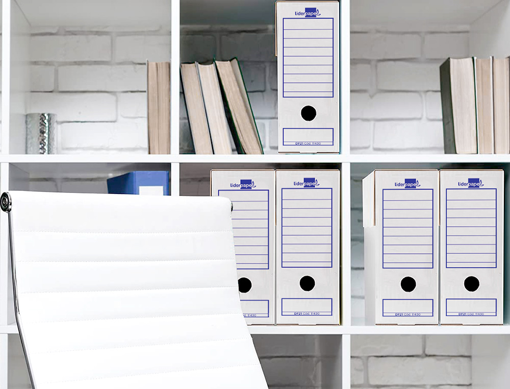 BOITE A ARCHIVES LIDERPAPEL CARTON RECYCLE 340G/M2 DOS 100MM 365X100X251MM COLORIS BLANC