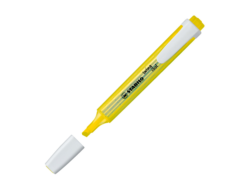 SURLIGNEUR STABILO SWING COOL MODLE DE POCHE AVEC AGRAFE TRAC 1/3MM ENCRE LIQUIDE PIGMENTE VISIBLE COLORIS JAUNE