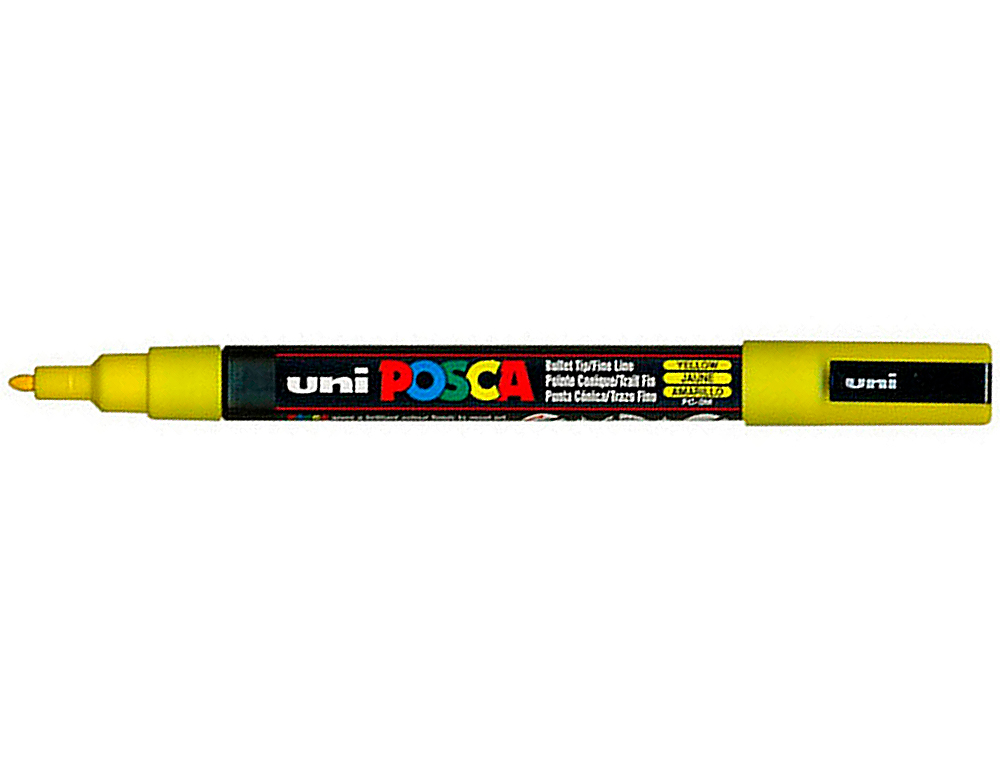 MARQUEUR POSCA PC3M GOUACHE ENCRE INODORE TOUTES SURFACES POINTE FINE CONIQUE COULEUR OPAQUE COUVRANTE JAUNE