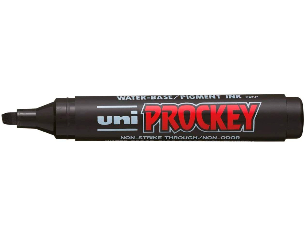 MARQUEUR UNIBALL UNI PROCKEY PERMANENT POINTE BISEAUTE TRAC 2/5MM ENCRE SANS ALCOOL CORPS PLASTIQUE COLORIS NOIR