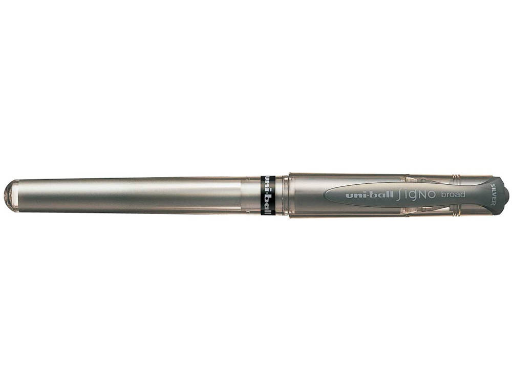 STYLO-BILLE UNIBALL SIGNO BROAD CRITURE LARGE 0.8MM POINTE 1MM GRIP CAOUTCHOUC ENCRE GEL RSISTANT EAU LUMIRE ARGENT