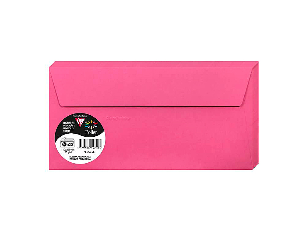 ENVELOPPE CLAIREFONTAINE POLLEN DL 110X220MM 120G COLORIS ROSE FUCHSIA PAQUET 20 UNITS