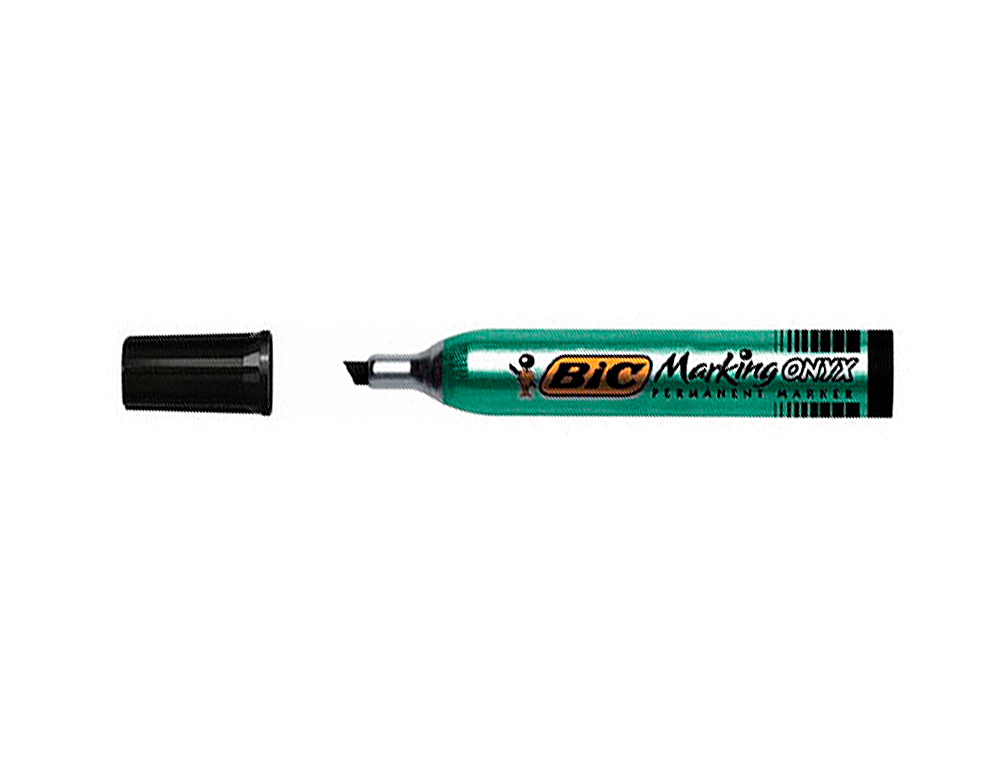 MARQUEUR BIC PERMANENT ONYX MARKER 1591 POINTE BISEAUTÉE TRACÉ 4/7MM TOUS SUPPORTS CORPS MÉTAL GRANDE CONTENANCE NOIR