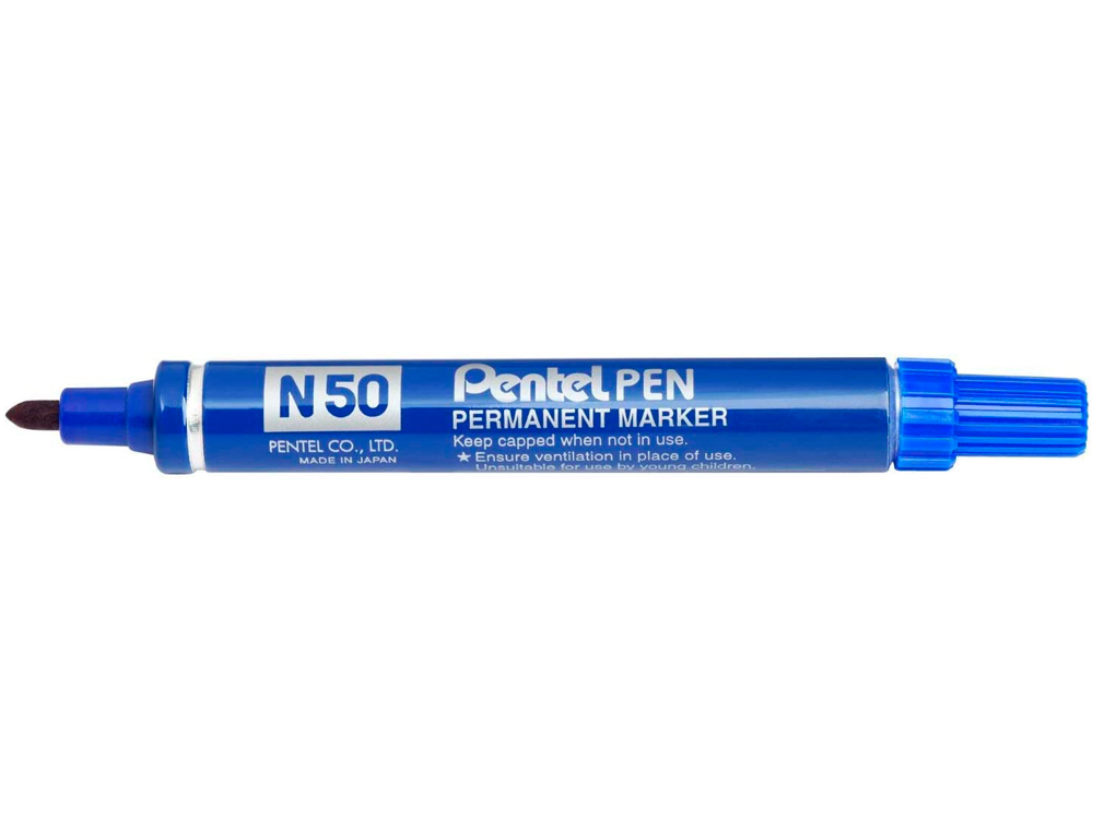 MARQUEUR PENTEL N50 PERMANENT POINTE OGIVE 4.3MM ENCRE  SOLVANT INDLBILE TOUS SUPPORTS CORPS MTAL BLEU