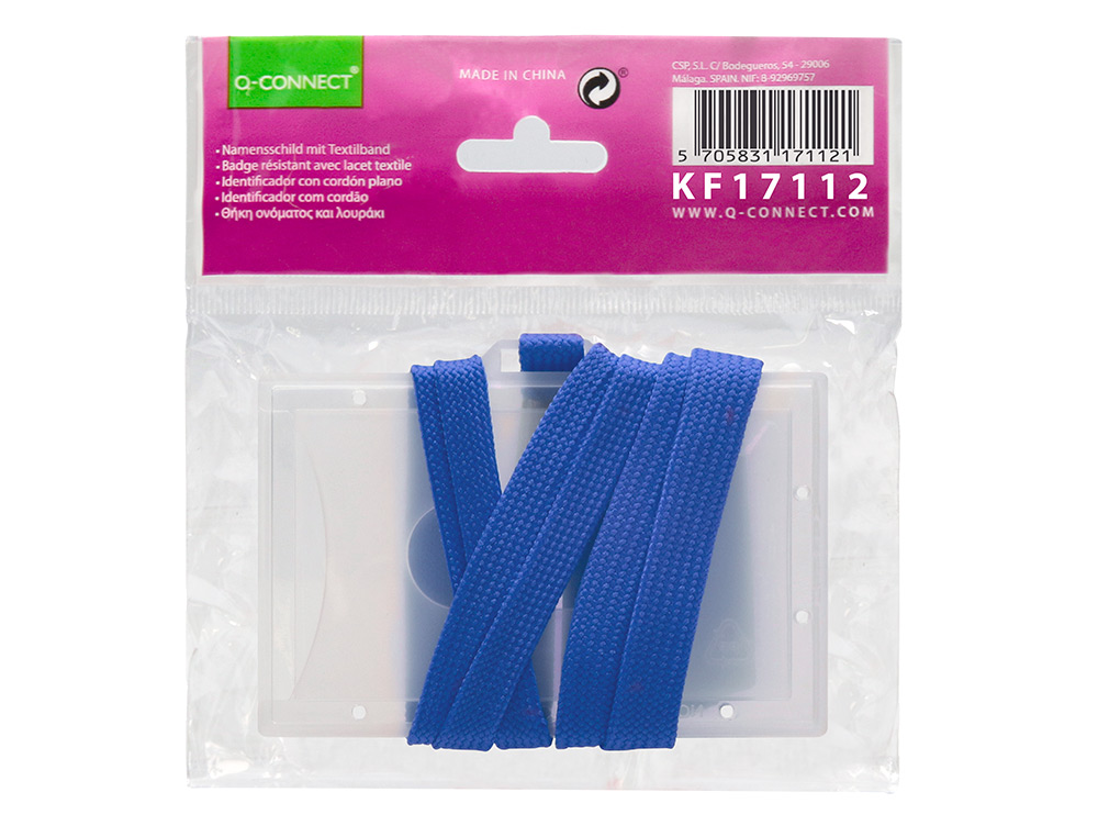 BADGE Q-CONNECT LACET PLASTIQUE RIGIDE CONGRS FOIRES ENTREPRISES INTRIEUR CARTE BLANCHE CORDON  94X60 MM