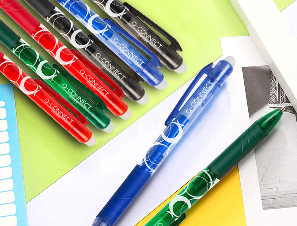 ROLLER Q-CONNECT CRITURE MOYENNE 0.7MM ENCRE EFFAABLE GRIP PRHENSION GOMME SERTIE COLORIS NOIR