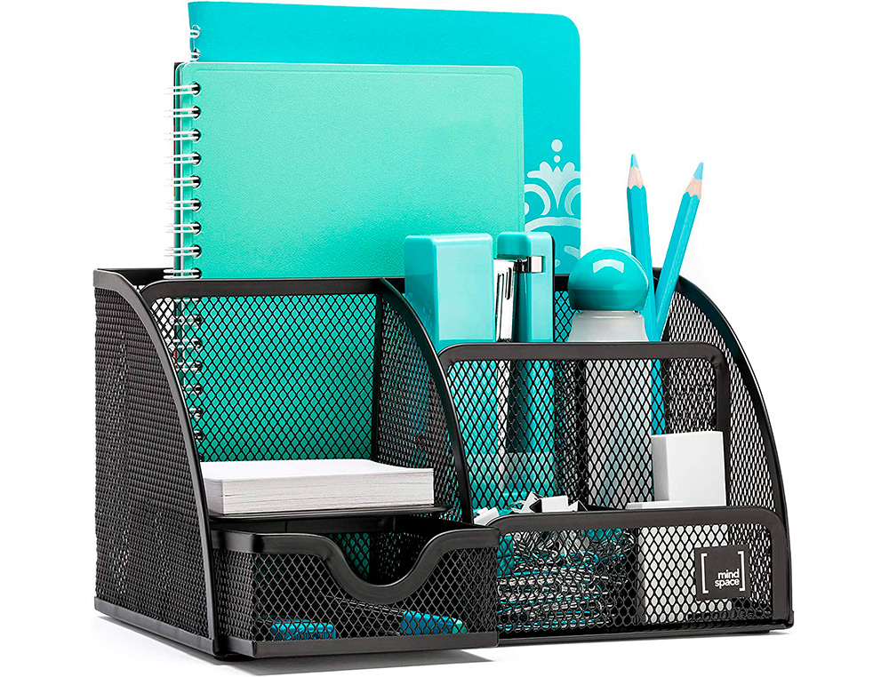 ORGANISEUR BUREAU Q-CONNECT MAILLE MTALLIQUE 5 COMPARTIMENTS ET 1 TIROIR 220X140X130MM COLORIS NOIR