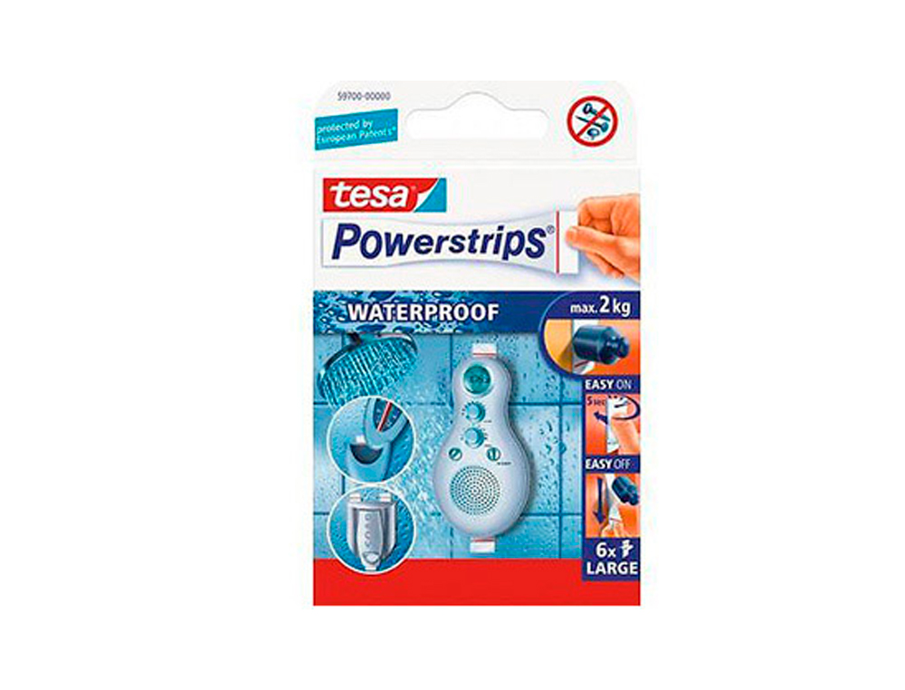 LANGUETTE TESA POWERSTRIPS AMOVIBLE RSISTANTE EAU LARGE FIXATION OBJETS 2KG BOTE 6 UNITS