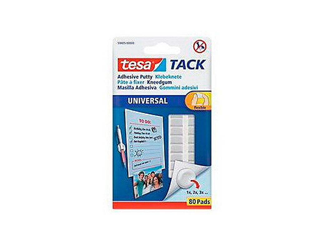 PASTILLE ADHSIVE TESA TACK UNIVERSAL PTE  FIXER SOUPLE COURT TERME COLORIS BLANC TUI 80 UNITS