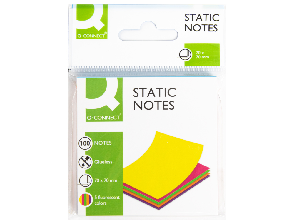 BLOC NOTES Q-CONNECT QUICK NOTES 70X70MM 100F ELECTRO    STATIQUES REPOSITIONABLES     COLORIS NEON