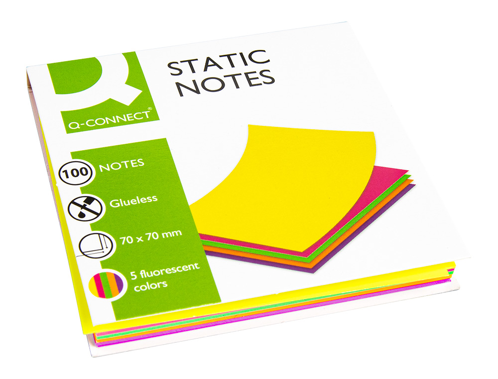 BLOC NOTES Q-CONNECT QUICK NOTES 70X70MM 100F ELECTRO    STATIQUES REPOSITIONABLES     COLORIS NEON