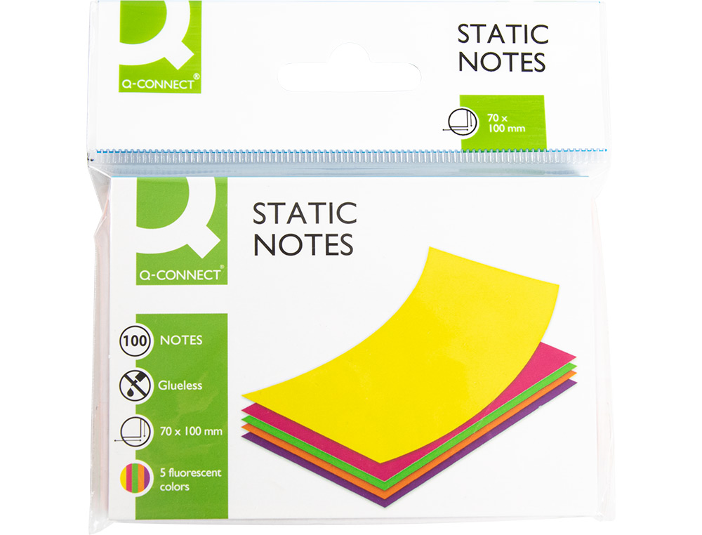 BLOC NOTES Q-CONNECT QUICK NOTES 70X100MM 100F ELECTO    STATIQUES REPOSITIONABLES     COLORIS NEON