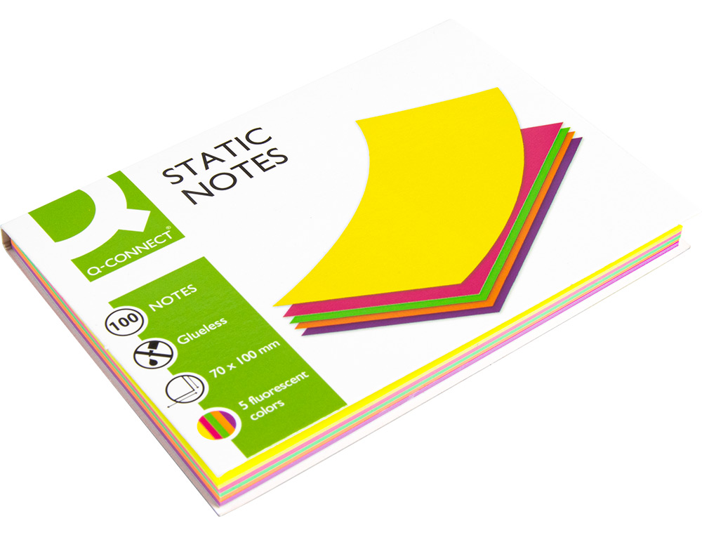 BLOC NOTES Q-CONNECT QUICK NOTES 70X100MM 100F ELECTO    STATIQUES REPOSITIONABLES     COLORIS NEON
