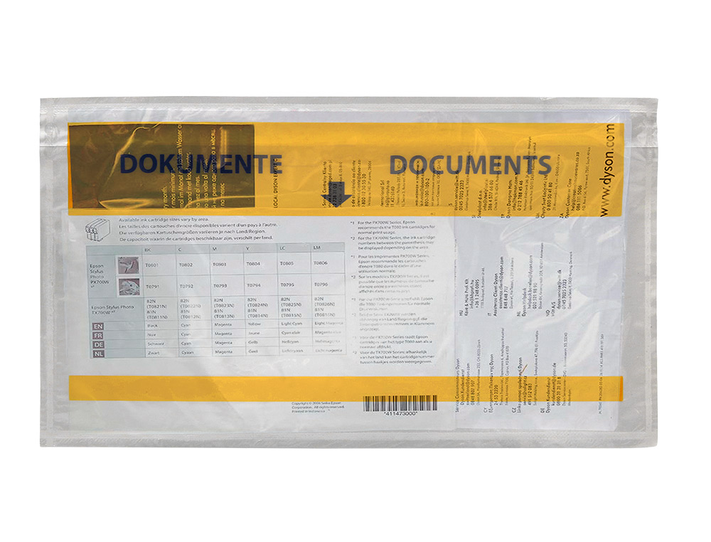 POCHETTE PORTE-DOCUMENTS Q-CONNECT 225X122MM AUTO-ADHESIVE TRANSPARENTE TEXTE FRANCAIS ALLEMAND BOITE 1000 UNITES