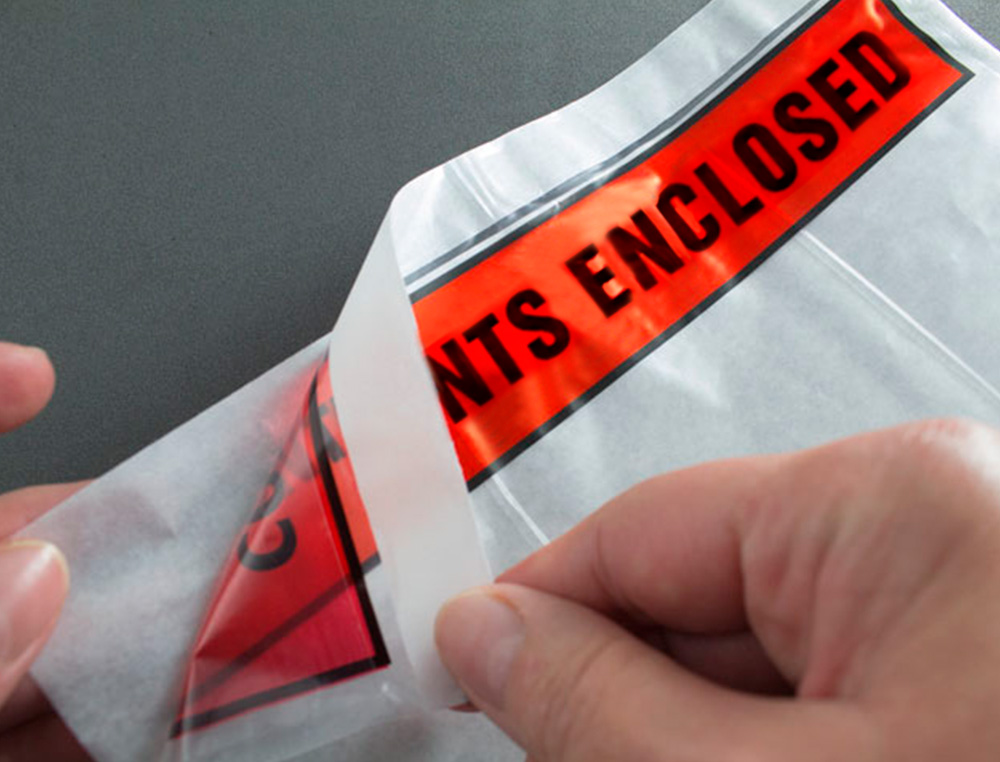 POCHETTE DOCUMENTS CI-INCLUS Q-CONNECT AUTO-ADHESIVE       TRANSPARENTE 225X165MM TEXTE  ANGLAIS PAQUET 1000 UNITES