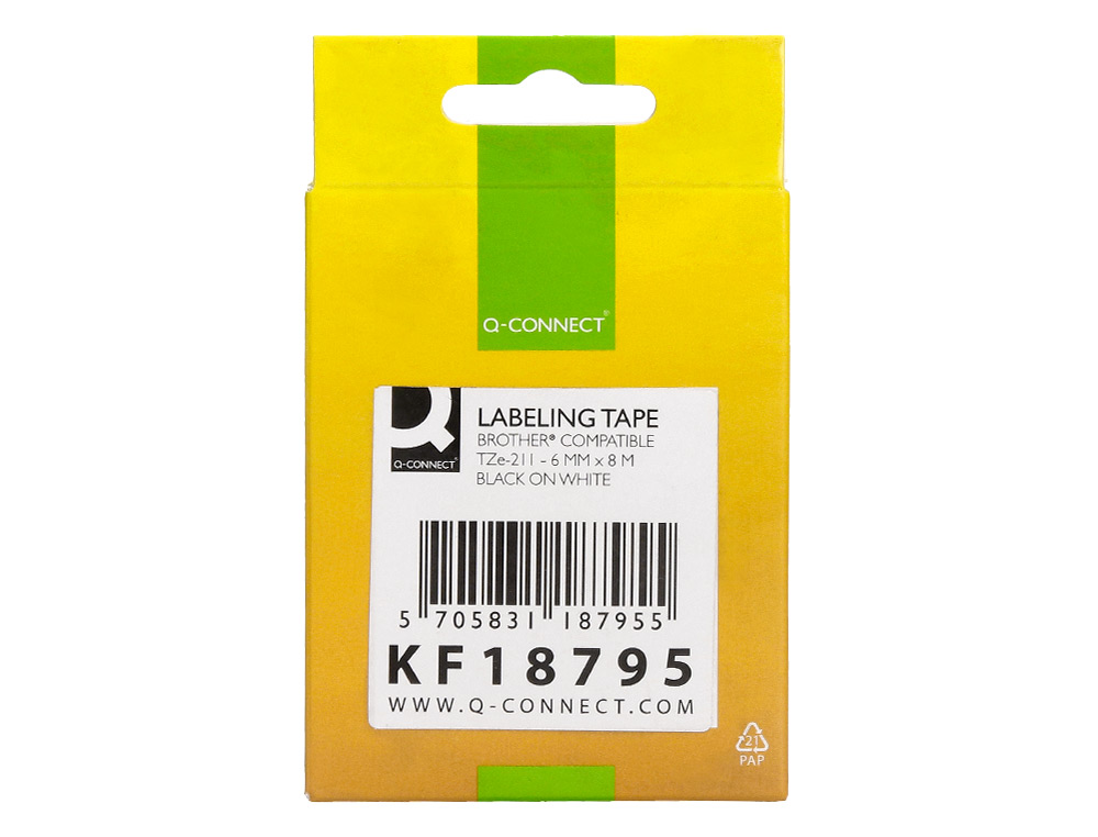 RUBAN TITREUSE Q-CONNECT TZE-211 BLANC-NOIR 6 MM X 8   MT OZE-211