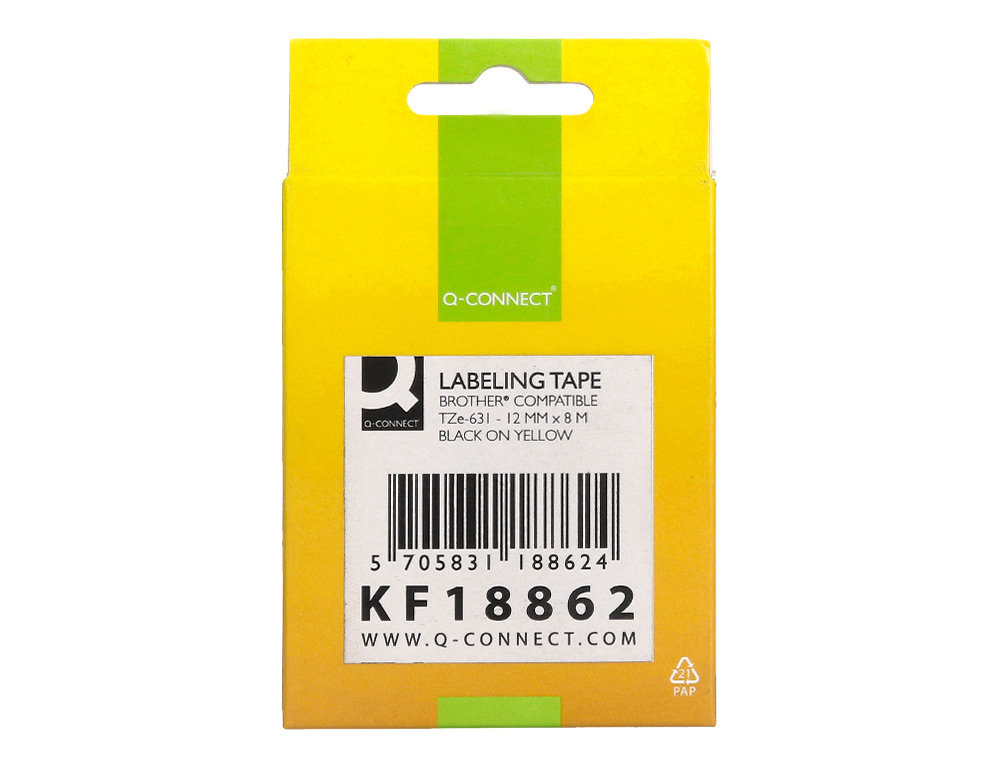 RUBAN TITREUSE Q-CONNECT TZE-631 JAUNE-NOIR 12 MM X 8 MT OZE-631
